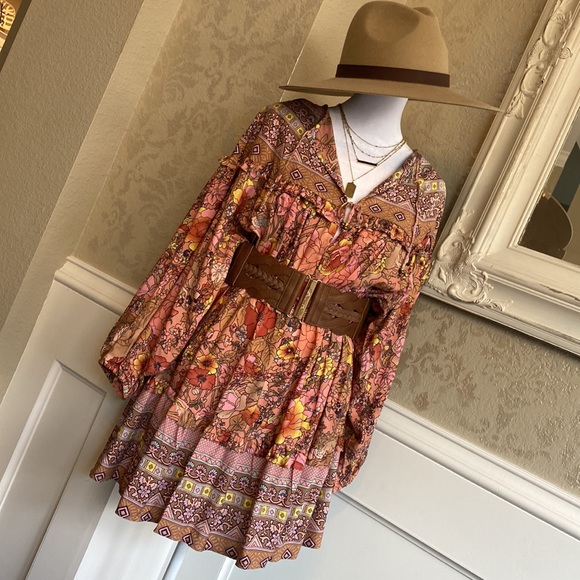 NEW - Boho Gypsy Floral Mini Ruffle Dress - Picture 2 of 8